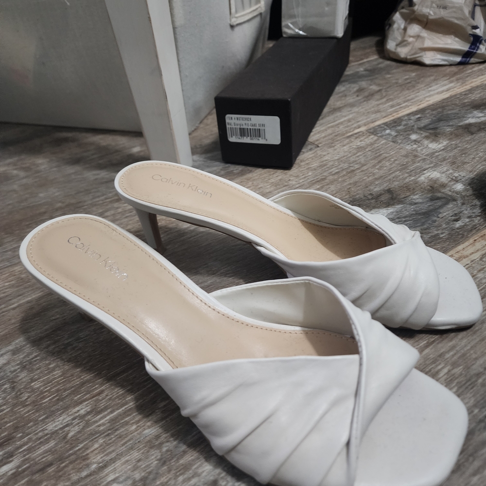Calvin Klein White Slip-On Heeled Sandals